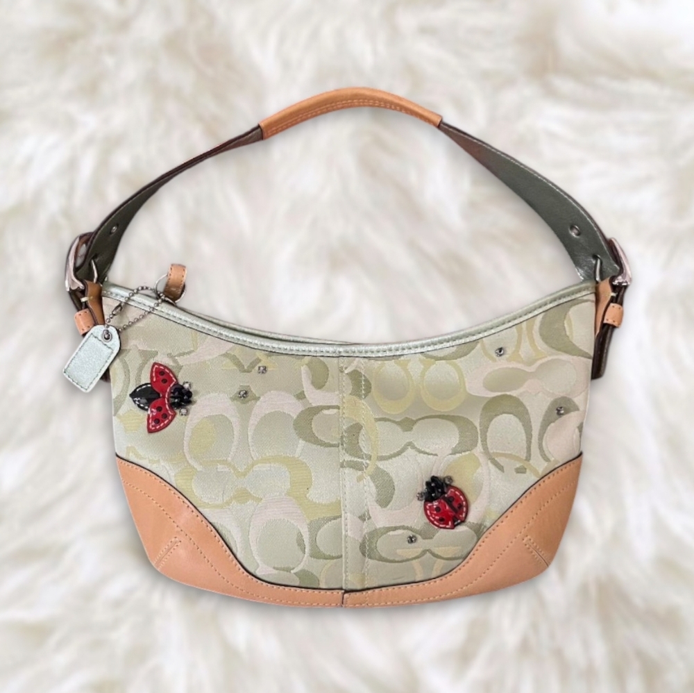 Read  Coach Light Green Signature Hobo with Peach Leather Trim